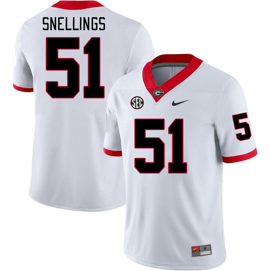 Men #51 Will Snellings Georgia Bulldogs College Football Jerseys Stitched Sale-White - Click Image to Close